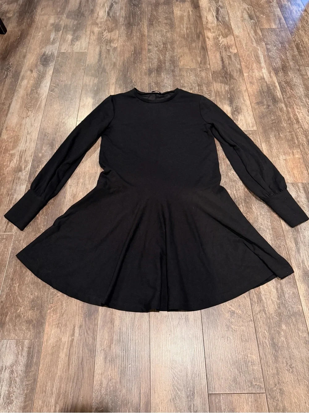 zara black skater dress NEW ZARA Long Sleeve Black Fluid Skater Dress Size large